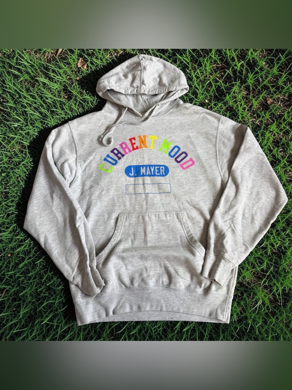 John Mayer Current Mood Tour 2019 Hoodie Sweatshirt Sz M Unisex Grey Rainbow GUC